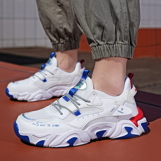 Wuxi Extra Large Men's Shoes Autumn and Winter Youth Sports Shoes Rotary Buckle Big Children Junior High School Students Plus Velvet Warm Boys Cotton Shoes 6636 White-Double Net 42