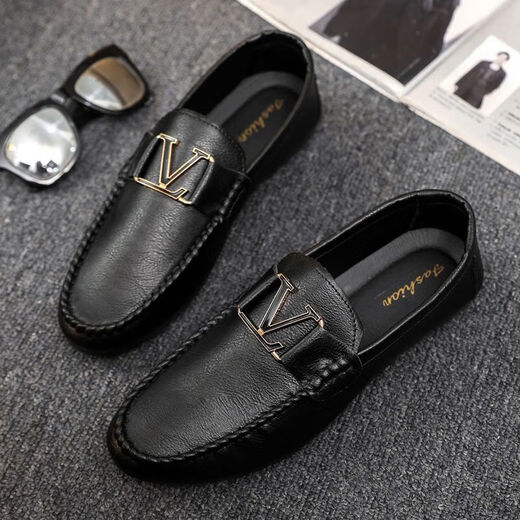 Принц Йирканг Новая тонкая мужская любовь бобов бобов мода Spirit Fashion Женат корейская версия маленькая кожаная обувь Универсальная водонепроницаемая мода универсальная D878 Black 39