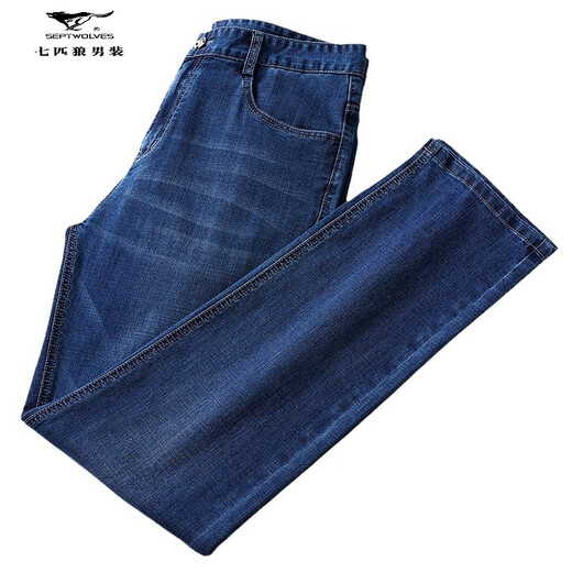 Siete lobos Jeans comerciales para hombres de mediana edad 2025 Fit Slim y delgados pantalones rectos de color sólido al aire libre BB-3886 Light Blue 33