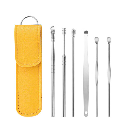 Imeka Ear Pick 6-piece Set Ear Picking Tool Spiral Professional Household Stainless Steel Ear Picking Tool Leather Case Thickened Ear Pick 6-piece Set 1 Set