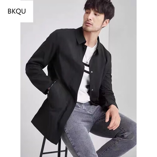 BKQU High-end Laminated Windbreaker Men's Mid-Length Spring and Autumn New Solid Color Simple Men's New Lapel Windbreaker Business Jacket Gray L