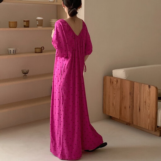 Gtyuwvg Long Cotton Silk Nightgown New Summer Style Style Lazy Fashionable Polka Dragon Dragon Fruit Couleur de poche Robe de ceinture 8805-BAICO TEA