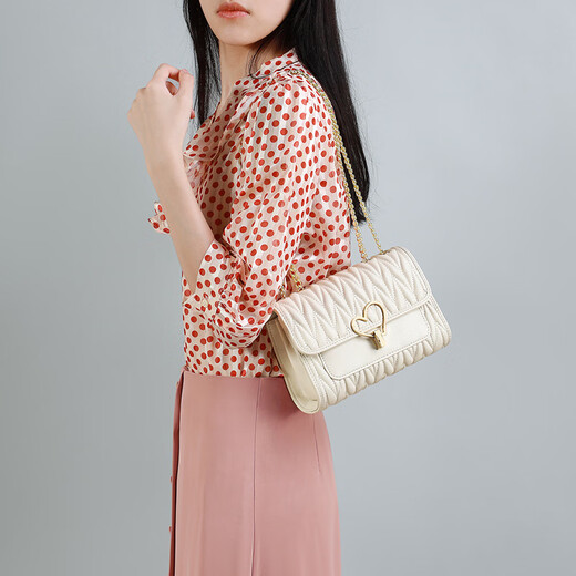 Enlike international luxury brand crossbody new genuine leather chain bag versatile and popular high-end fashion one-shoulder small square bag bag off-white [gift box]