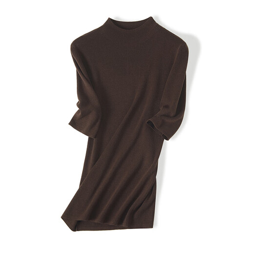 Primavera NUEVA 2025 Camisa de jarra redonda de cuello redondo de moda para la camisa base de punto delgado de la mujer Camisa de la base de punto de punto Slim Media manga interna 11150 Modelo delgado Tamaño igual