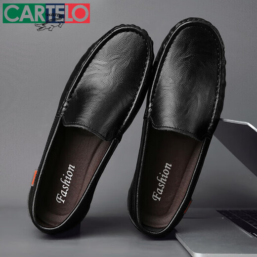 
CARTELO 2025 summer new genuine leather business casual leather shoes for men soft sole breathable casual footwear British beanie shoes 9901 brown [hollow style] special price brand cut off 37 special imported high-end
