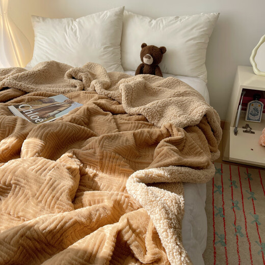 Pick up cat ins style rabbit plush blanket student dormitory milk velvet air conditioning nap small blanket office shawl caramel coffee jacquard rabbit plush soft and skin-friendly not 200x230cm scene sofa bed blanket