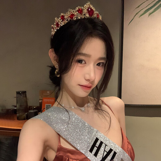 Aoyanlai light luxury princess 18th birthday crown bride ruby crown headband head role-playing earrings hair single product retro palace crown