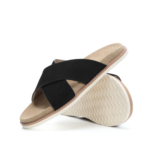 Hang Ten Pantoffeln für Männer 2025 Sommer neuer Stil atmungsaktiven Außenverschleiß modischer Gelegenheitsschuppen Trendy Lederhöhenhöhenhöhe-Flops Flip Flops Black 40 (Lederschuhgröße)