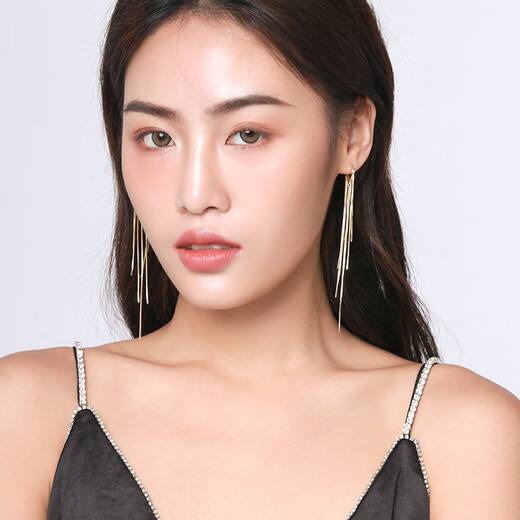 Qlady gold long tassel earrings feminine high-end ear buckle earrings 2025 new niche unique earrings gift
