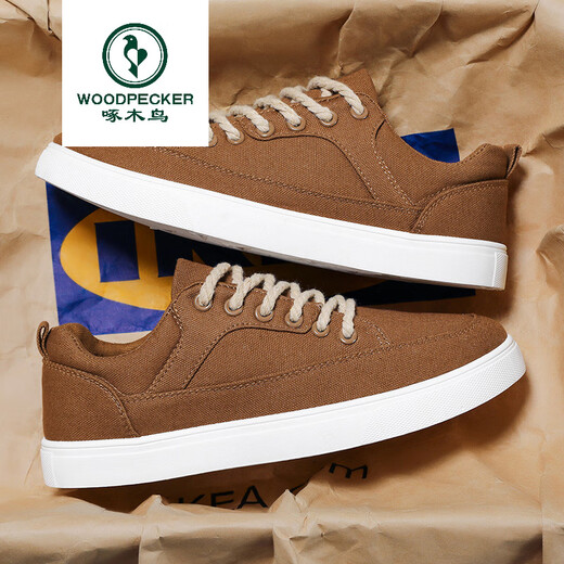 Woodpecker Chaussures pour hommes noirs 2025 Printemps Nouveaux chaussures de toile à tendance épaisses Chaussures de style coréen pour hommes Chaussures de planche 6636 Black and White 42