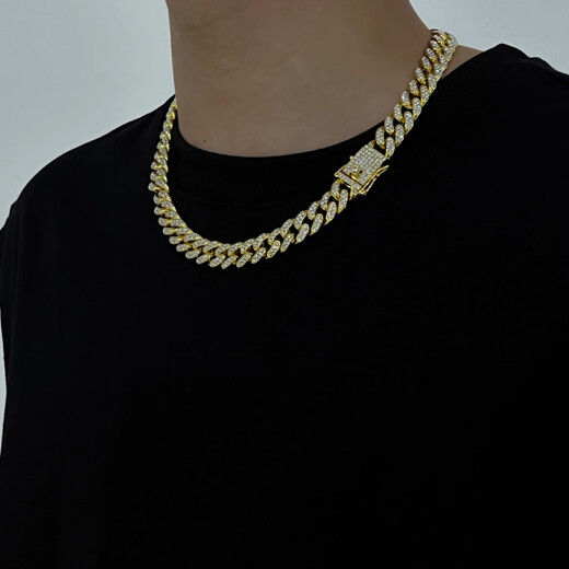 Yechi European and American street rap shining full diamond necklace Cuban chain bracelet hip-hop style nightclub bar men and women clavicle chain full diamond Cuban (necklace) 50cm silver