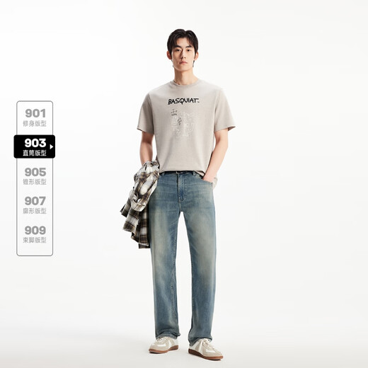 Jack Jones (JACK&JONES) men's jeans, fashionable and versatile, trendy and cool out-of-the-street distressed washed casual straight pants 225332054 E39 medium blue denim regular 30 170 W30/L30