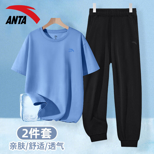 Anta Casual Sports Set para mujeres 2025 Summer Nuevo algodón de algodón Camiseta de manga corta pantalones Sportswear suelto set [set] -5 yocao verde m/165