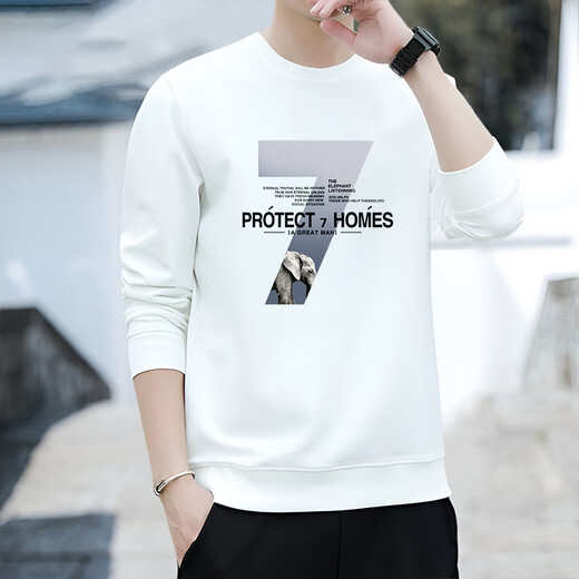 Western Camel (VANCAMEL) sweatshirt men's round neck autumn long-sleeved t-shirt men's trendy student loose casual bottoming shirt white S L