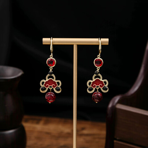 Shijun (Shijun) Ancient Style Series Red Series perlées Xiangyun Nouvelles boucles d'oreilles chinoises National Dripping Cheongsam Hanfu Accessoires Imitation Mentiles d'oreilles Pearl Fashion E3882-2