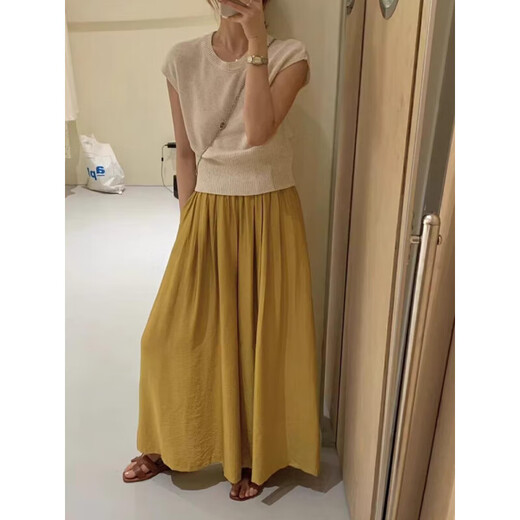 棉麻阔腿裙裤女夏季2025新款慵懒风宽松高腰显瘦垂感直筒休闲裤子 米白色 M 【适合95-110斤】