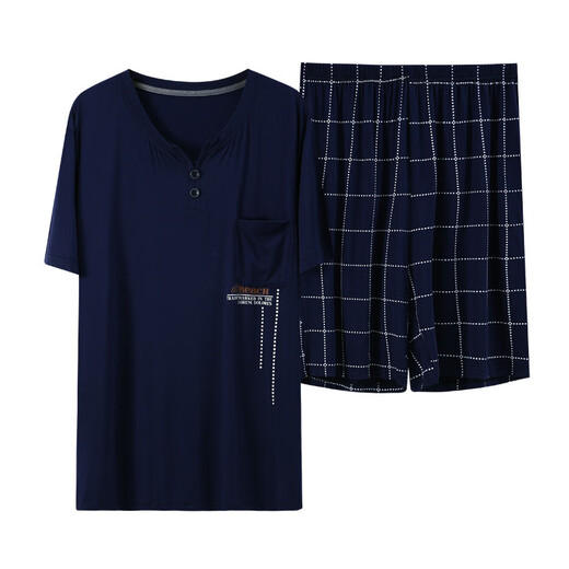SEPTWOLVES 2025 new pajamas men's summer modal short-sleeved casual large-size suit for men's home clothes AYX-3519 royal blue XL (135-155Jin [Jin equals 0.5 kg])