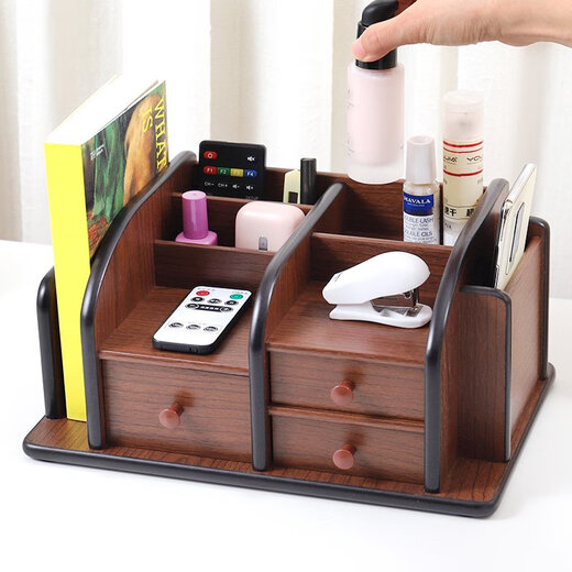 Huixing Stationery Wood Multifonctional Contexte de stylo Storage Box Office Drawer Télécommande Cosmetics Organisateur Boîte de stockage Boîte de stockage HX-1049