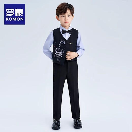 Romon children's suit boys' dress new Chinese style host performance suit black 140