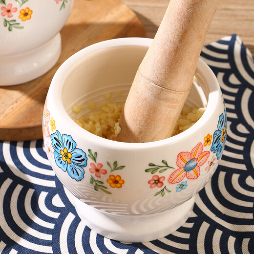 Pottery King ceramic garlic pounder stone mortar manual garlic mortar household smashing jar hand pressed garlic pourer old-fashioned grinder flower
