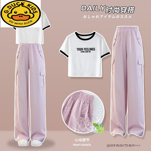 Disney Girls Summer Anzug Set 2025 Neue modische Kinder im Internet Promi Summer Style Junior High School-Schüler Sommer Kurzarm Zweiköpfig Set 15265 Aprikot + 9928 Lila 170 cm