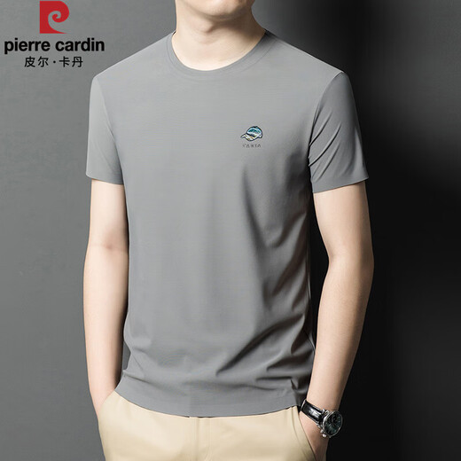 Pierre CARDIN men's short-sleeved round neck mulberry silk T-shirt summer half-sleeved versatile casual top T-shirt base shirt men's middle-aged clothes Blue-13598KSP M 165 Recommended 90-120Jin [Jin equals 0.5 kg]
