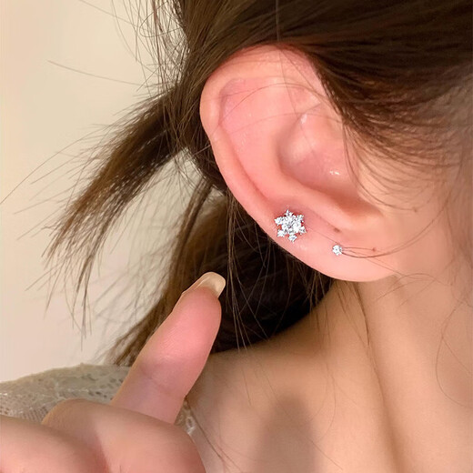 Jiuvia 999 pure silver snowflake earrings for women 2025 new versatile zircon earrings for sleeping, no need to remove, hypoallergenic ear bone nails S999 pure silver snowflake earrings gift box