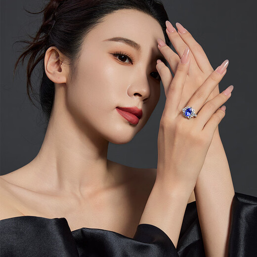 Yicai Meteor Fireworks Natural Gemstone Tanzanite Ring Women's 18K Gold Inlaid Birthday Gift for Girlfriend Boutique 3.76 Carat Size 9-17