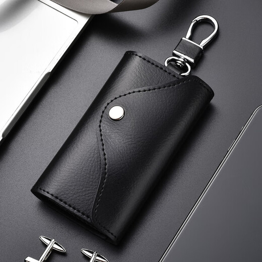 Tang Xiaoshgs echte Kuhläden -Schlüsselbeutel für die große Kapazität von Männern Multifunktionaler allgemeiner Autoschlüsselkette für Frauen Taille Hanging Small Household Key Bag Schnalle - Black