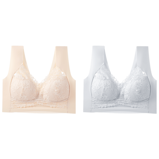 June Rose 2 paquets de gros seins, petits sans marques, rassemblement et empêchant de s'affaisser, beau soutien-gorge de dos, sous-vêtements en une pièce pour femmes, style mince d'été, anti-exposé, couleur mixte (couleur de peau + bleu)) xl
