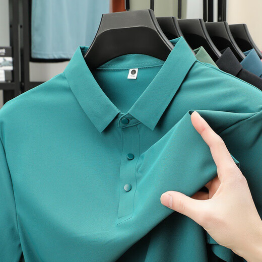 Zhewei pearl-drying polo shirt men's ice-sensing summer business short-sleeved seamless glue polo shirt work clothes ice silk T 12358 obsidian black M