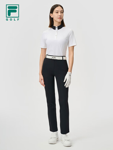 斐乐（FILA） 官方女士针织长裤2025夏新款高尔夫运动基础防晒直口裤 深黑-BK XS  155/58A/XS