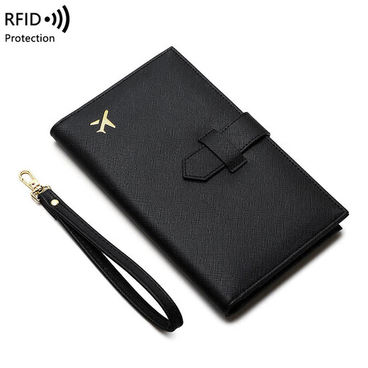 Jiuwen Leopard Passport Clip Machine Card Pack Travel Passport Pack Long Air Ticket Multifunctional Passport Document Storage Pack Coin Wallet Anti-Black