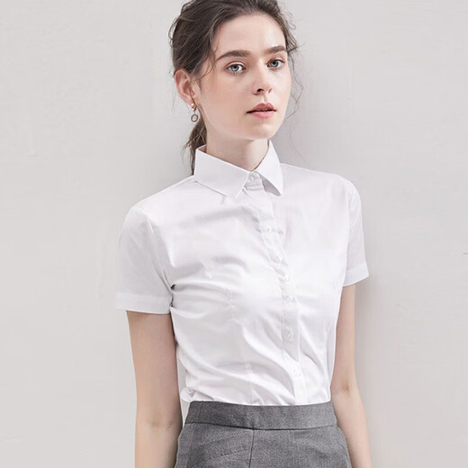 
Slim fit anti-wrinkle blue formal short-sleeved shirt for women 2025 summer professional commuter business interview work clothes shirt B611 white - bright button short-sleeved [Khmer impervious] M (recommended [90Jin[Jin equals 0.5 kg]-100Jin[Jin equals 0.5 kg]])
