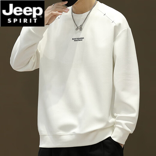 Jeep Spirit Heavy Round Neck Cotte T Cotton T Men's Spring y Autumn 2025 Nueva marca de moda Camiseta de manga larga Simple Simple Hat sin sombrero 6627 Negro M 90-110Jin [Jin equivale a 0.5 kg] se puede usar