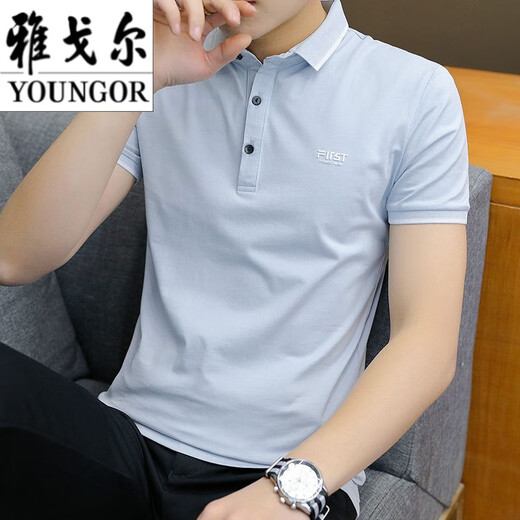 CEO Yageol ice silk short-sleeved T-shirt men's summer Korean style trendy shirt collar polo shirt lapel clothes men's half-sleeved pure black dg-1301 M 90-105Jin [Jin equals 0.5 kg]