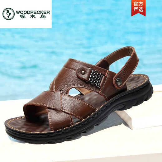 Holzspader Kopfschicht Cowide Herren Sandalen 2025 Sommer neuer echter Leder Beach Schuhe Herrenschuhe lässig große Größe Dual-Purple-Sandalen 12129 Gelbbraun 38