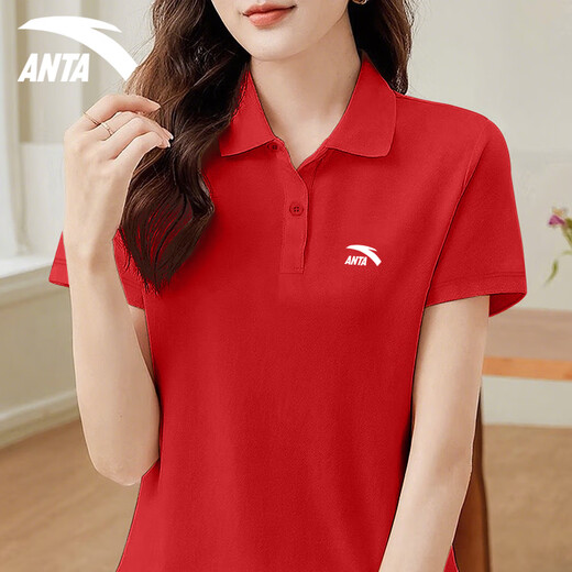 安踏冰丝速干polo衫短袖女t恤夏季款休闲运动健身服薄款女士跑步服装 -4基础黑【男女同款】 M 170
