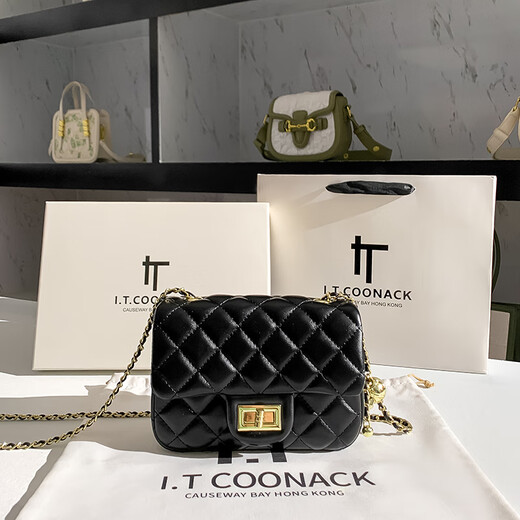 CALCULAT/KEEN small fragrance style bag 2025 summer new square fat women's bag feeling niche diamond chain crossbody small bag black