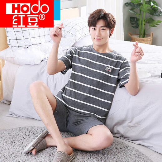 Hongdou (HODO) Summer Simple Pajamas Summer de manga corta Summer Lave Tamiz Lo suelto Ropa para el hogar del hogar del algodón delgada para usar H9928 L