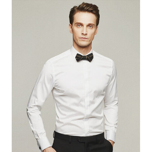BG GLAMURB Light Luxury Brand Shirt Men's French Wedding Groom Robe Taste Shirt White Long Manneve Stume Engagement Wing Collar-White 2596 40