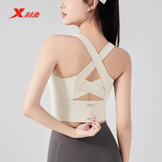 Xtep Yoga Wear Vest Sports Suit Women's 2025 New Sports Bra Fitness Wear Top Pilates Training Wear Light Beige XL Lower Bust 83~87,80CD/85ABC