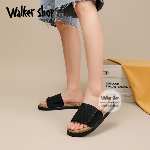 Walker Shop男士凉拖鞋夏季室外休闲时尚厚底防滑一字拖鞋个性潮流百搭拖鞋 黑色 41