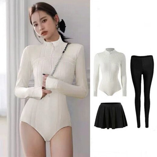 OIMG's new one-piece swimsuit conservatively covers the belly and looks slimming long-sleeved trousers sun protection quick-drying snorkeling surfing wetsuit jellyfish suit white 2XL