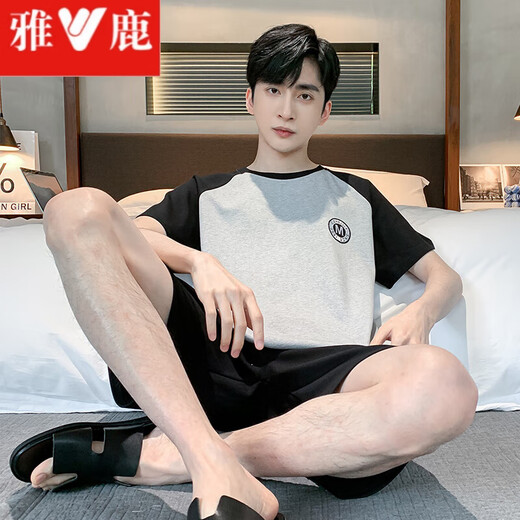 雅鹿男士睡衣男夏季短袖纯棉男款夏天薄2025新款男生大码家居服 HDE-9928 XL