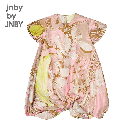 jnby by JNBY新款江南布衣童装A型圆领短袖中长款连衣裙25夏女童1P4G11960 690/杂粉 图案随机 150 cm
