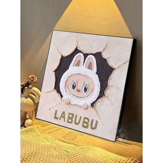 翰鸥斐拉布布石英砂肌理画diy全套材料手工绘labubu丙烯数字油画装饰画 肌理画9734 h高亮颜料+油画布+多支画笔+挂墙