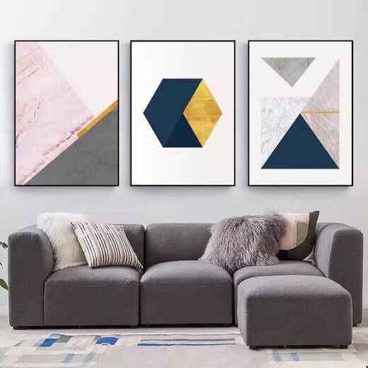 中掌柜北欧几何挂画现代简约客厅装饰画轻奢沙发背景墙壁画抽象三联画 t3887 35*50cm1.5米墙使用三联画9mm薄