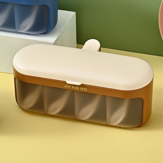 Enshousu seasoning box combination set seasoning bottle jar home kitchen sugar, MSG, salt shaker storage box one-piece 4-grid with spoon, fruit oil green, four-grid in one, inner + spoon