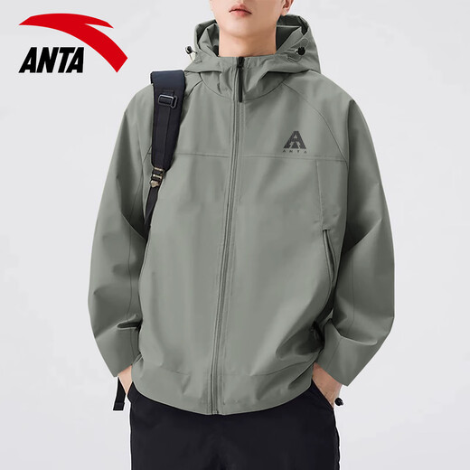 ANTA Jacket Men's Soft Shell Jacket Autumn and Winter New Earth Shell 3.0 Charge Three-Proof Plus Velvet Men's Outdoor Sports Jacket Water-Repellent 6609-4 Slightly Smoked Green L (175) Suitable for 120-140 Jin Jin equals 0.5 kg